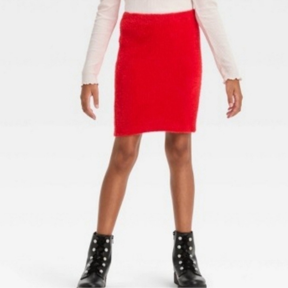 Art Class Girls' Ribbed & Fuzzy Super Soft Sweater Pencil Red Skirt Size S 6/7